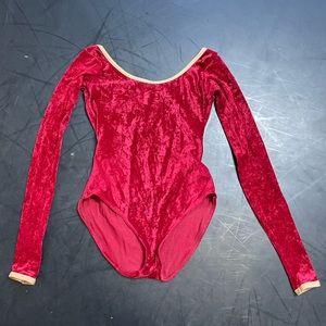 Red Velvet Long-sleeve Yumiko Leotard with trim